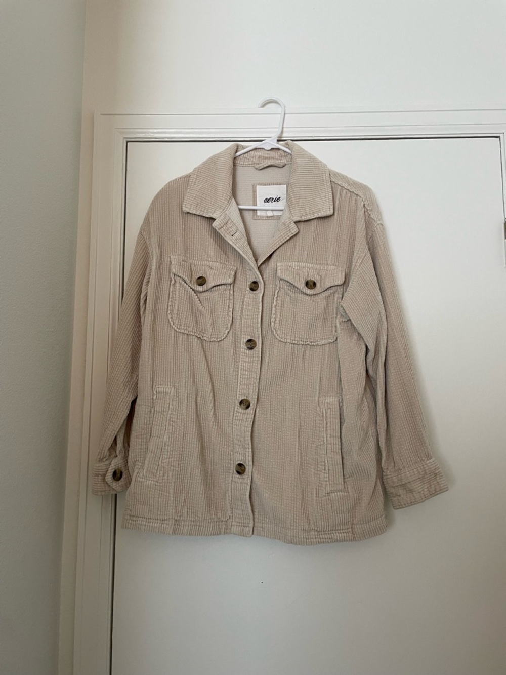 aerie Beige Corduroy Utility Shacket Jacket
